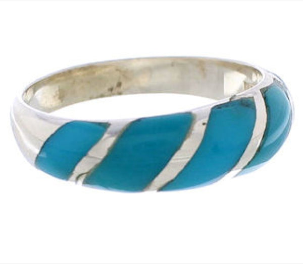 Turquoise Inlay And Authentic Sterling Silver Jewelry Ring Size 4-1/2 AX87754